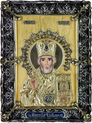 Фото Икона Святой Николай Чудотворц с сусальным золотом